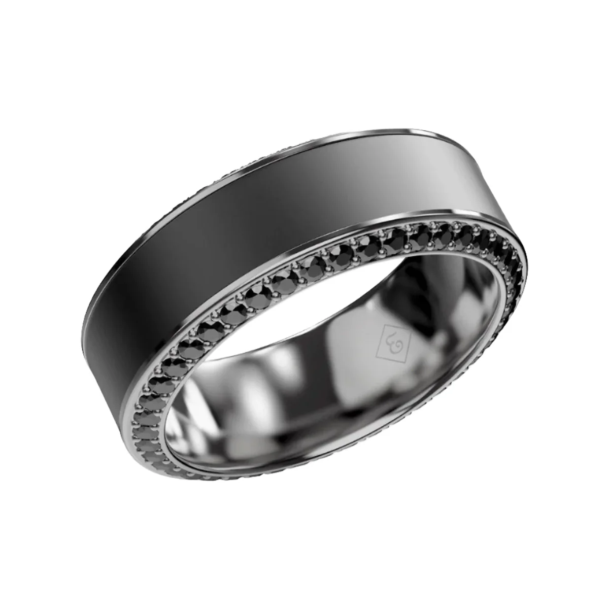 Elysium Black Diamond Helios White Gold Band With Black Diamond Inlay And Diamond Insets