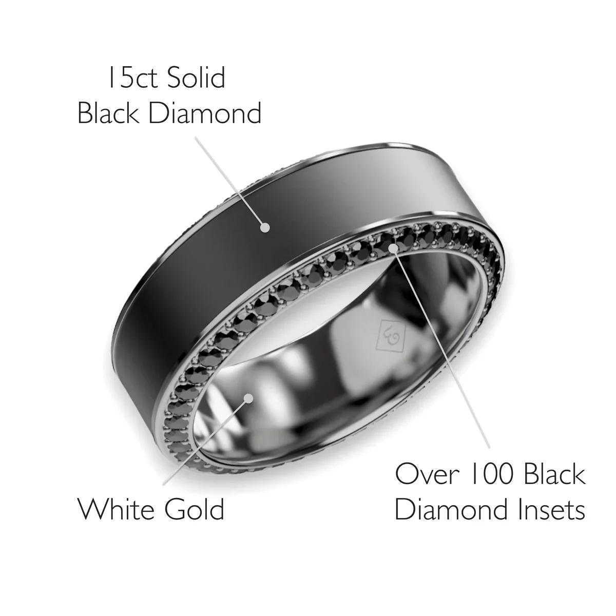 Elysium Black Diamond Helios White Gold Band With Black Diamond Inlay And Diamond Insets - Image 2