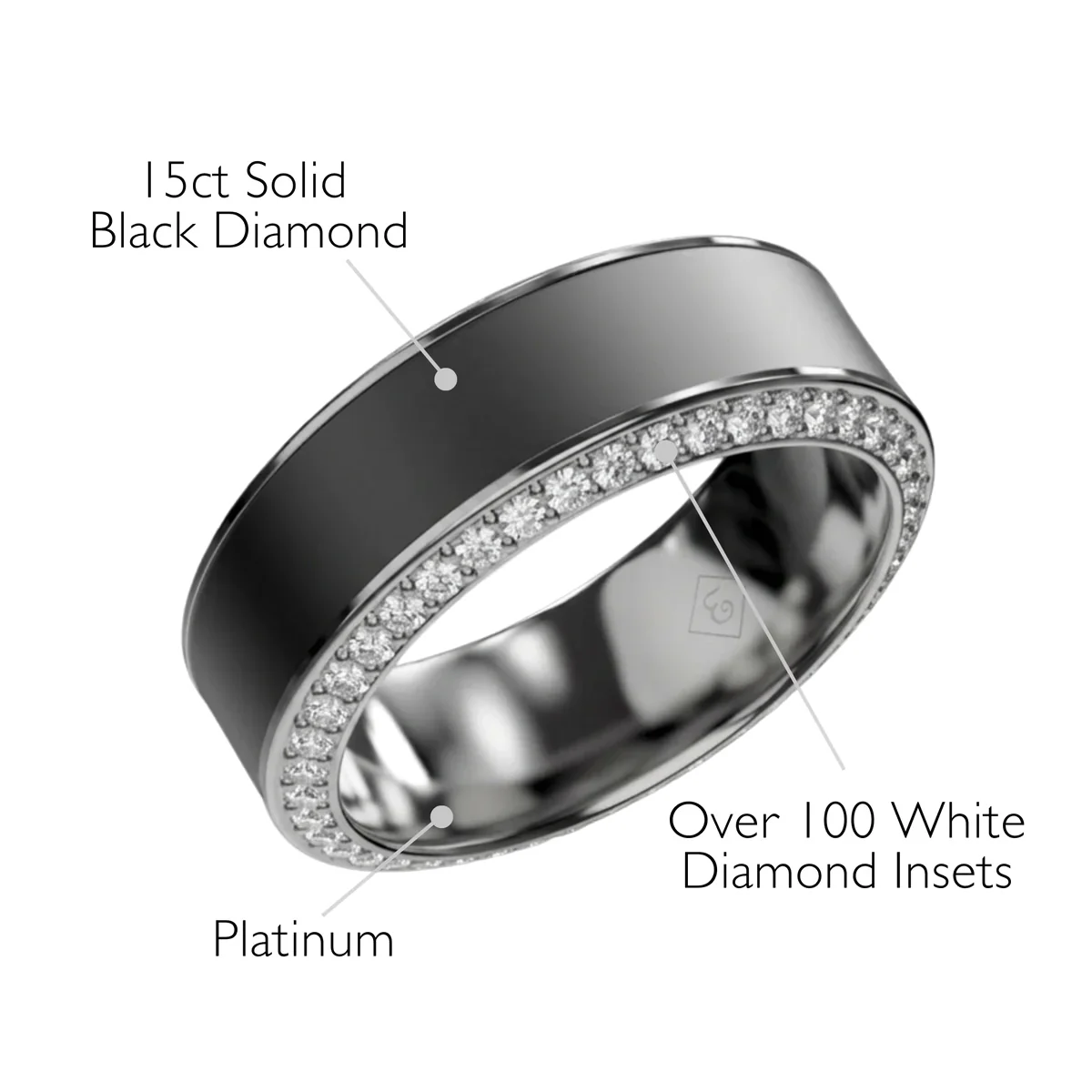 Elysium Black Diamond Helios Platinum Band With Black Diamond Inlay And Diamond Insets - Image 2