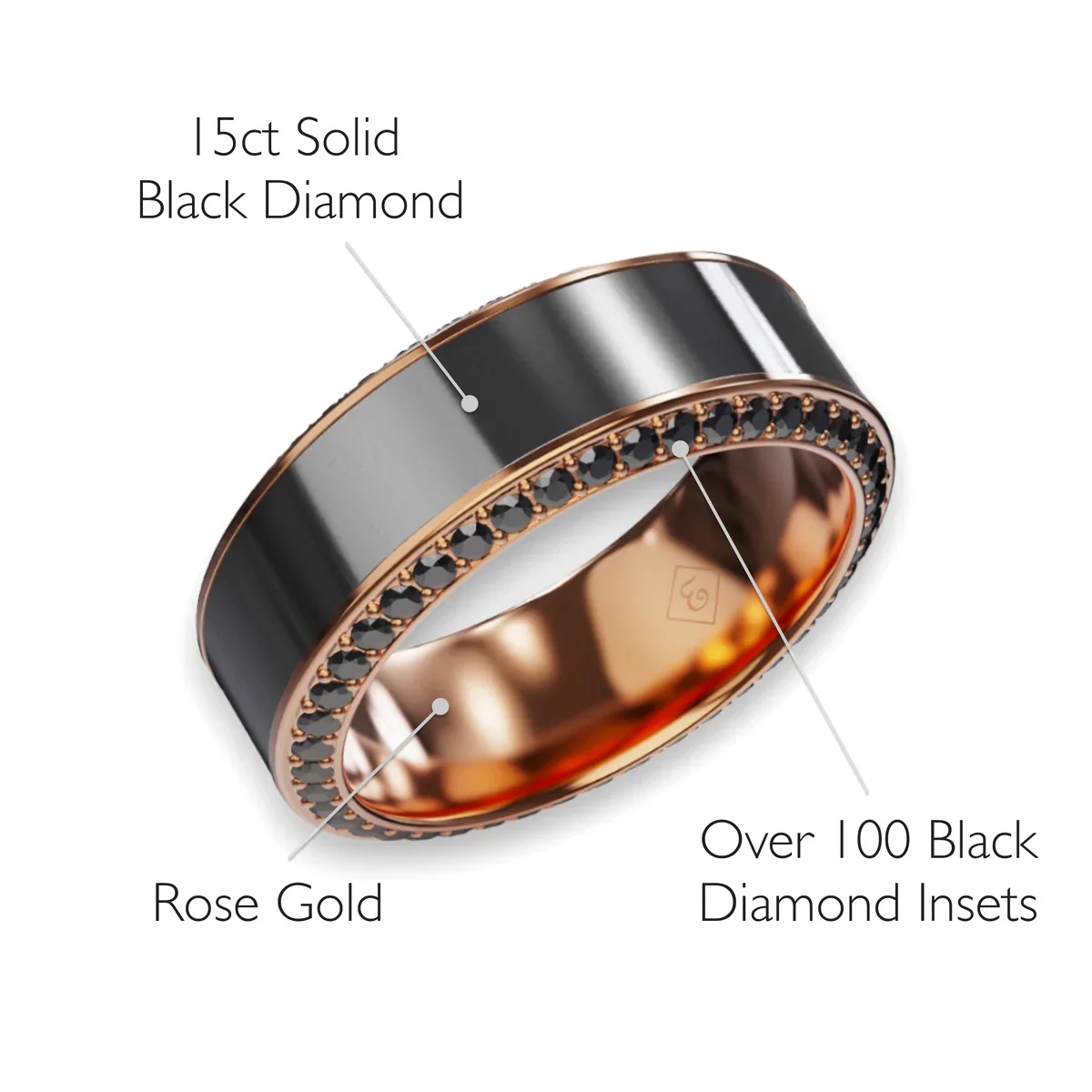 Elysium Black Diamond Helios Rose Gold Band With Black Diamond Inlay And Diamond Insets - Image 2