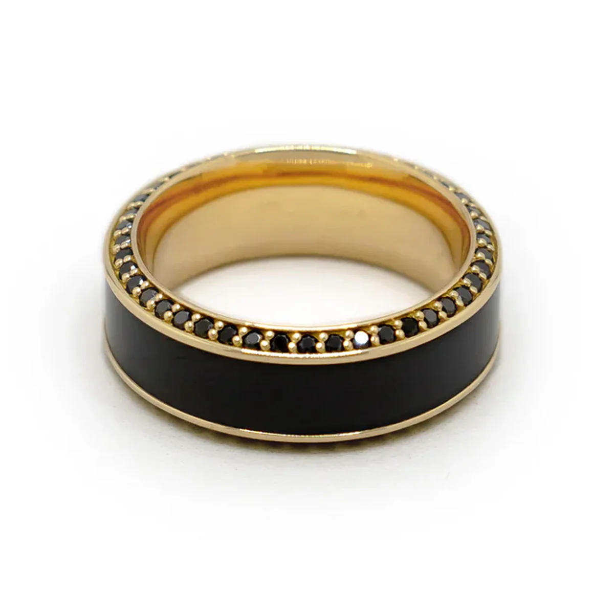 Elysium Black Diamond Helios Yellow Gold Band With Black Diamond Inlay And Diamond Insets - Image 2