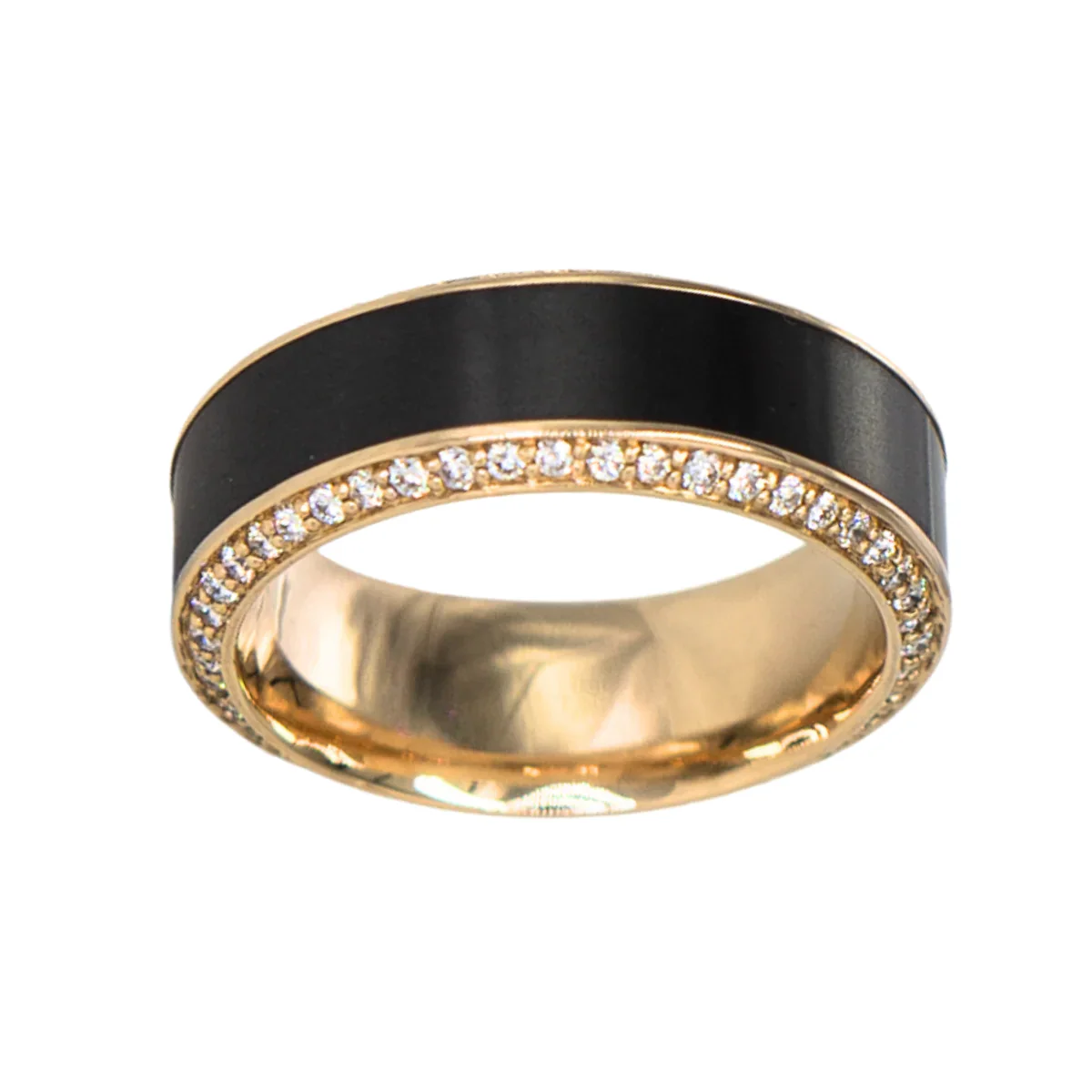 Elysium Black Diamond Helios Yellow Gold Band With Black Diamond Inlay And Diamond Insets - Image 2
