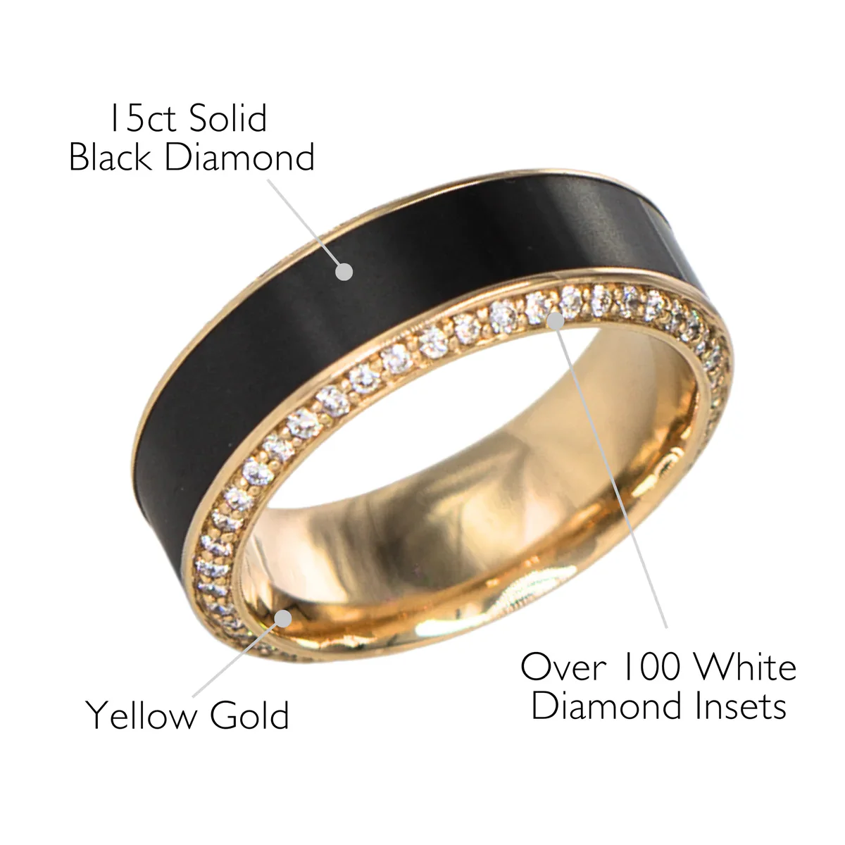 Elysium Black Diamond Helios Yellow Gold Band With Black Diamond Inlay And Diamond Insets - Image 3