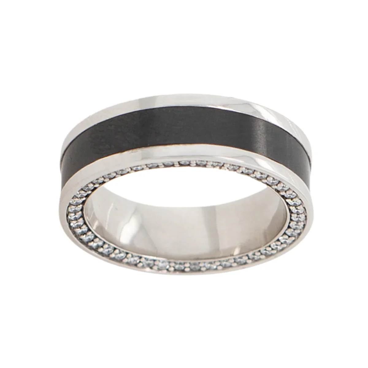 Elysium Black Diamond Zeus Platinum Band With Black Diamond Inlay And Diamond Insets - Image 2