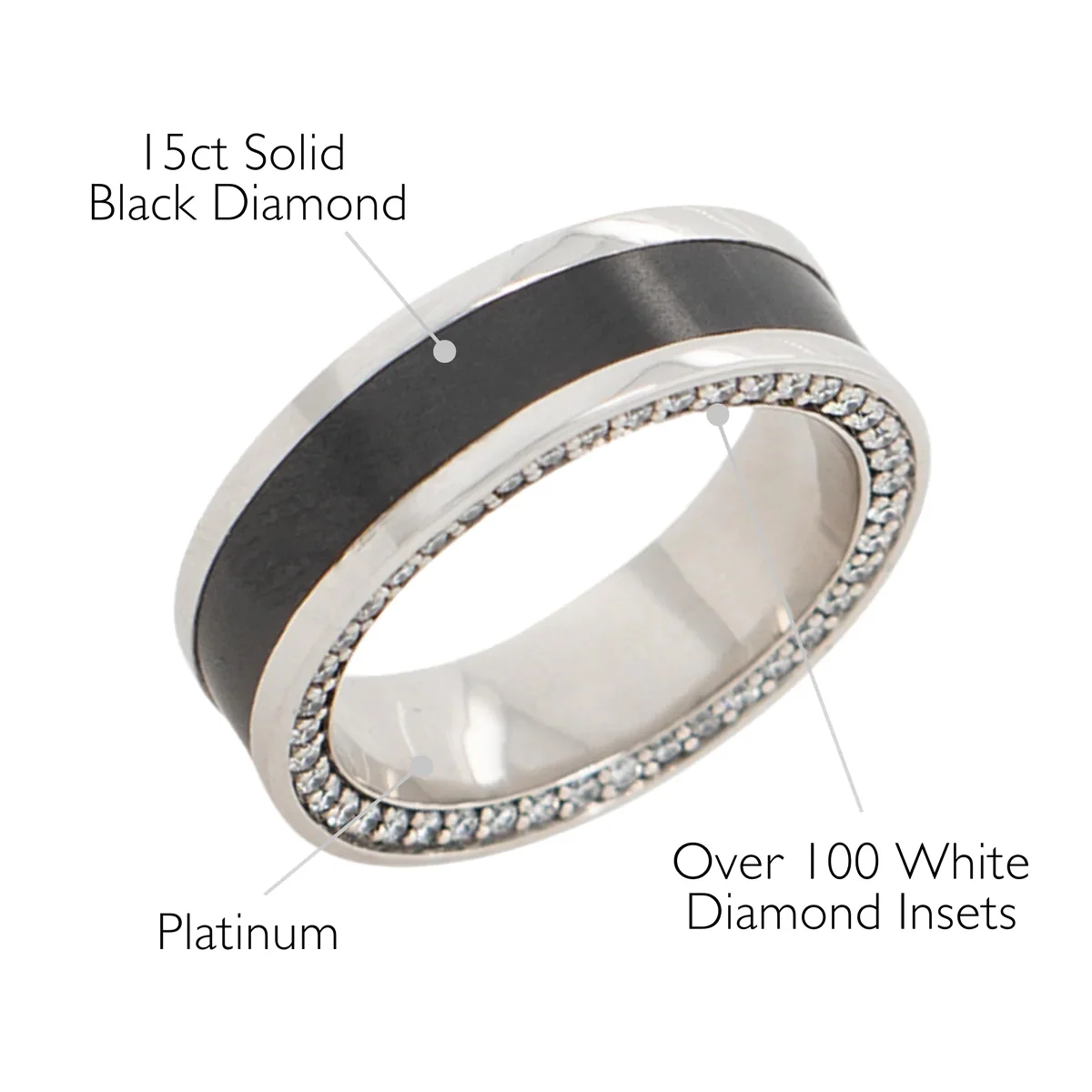 Elysium Black Diamond Zeus Platinum Band With Black Diamond Inlay And Diamond Insets - Image 3