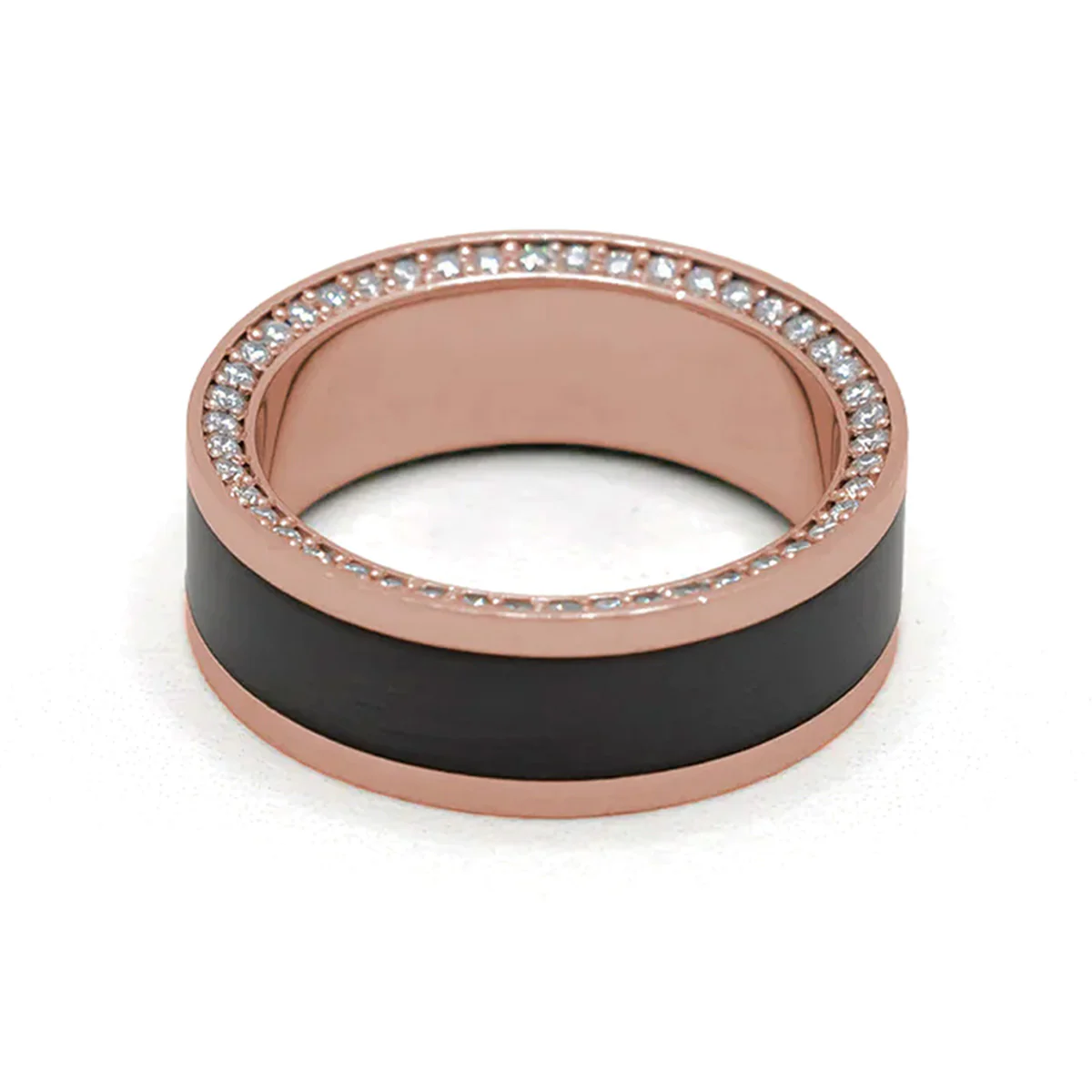 Elysium Black Diamond Zeus Rose Gold Band With Black Diamond Inlay And Diamond Insets - Image 2
