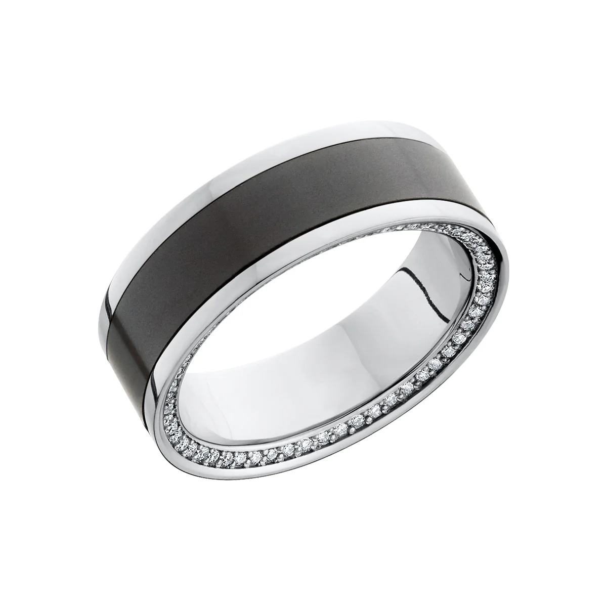 Elysium Black Diamond Zeus White Gold Band With Black Diamond Inlay And Diamond Insets