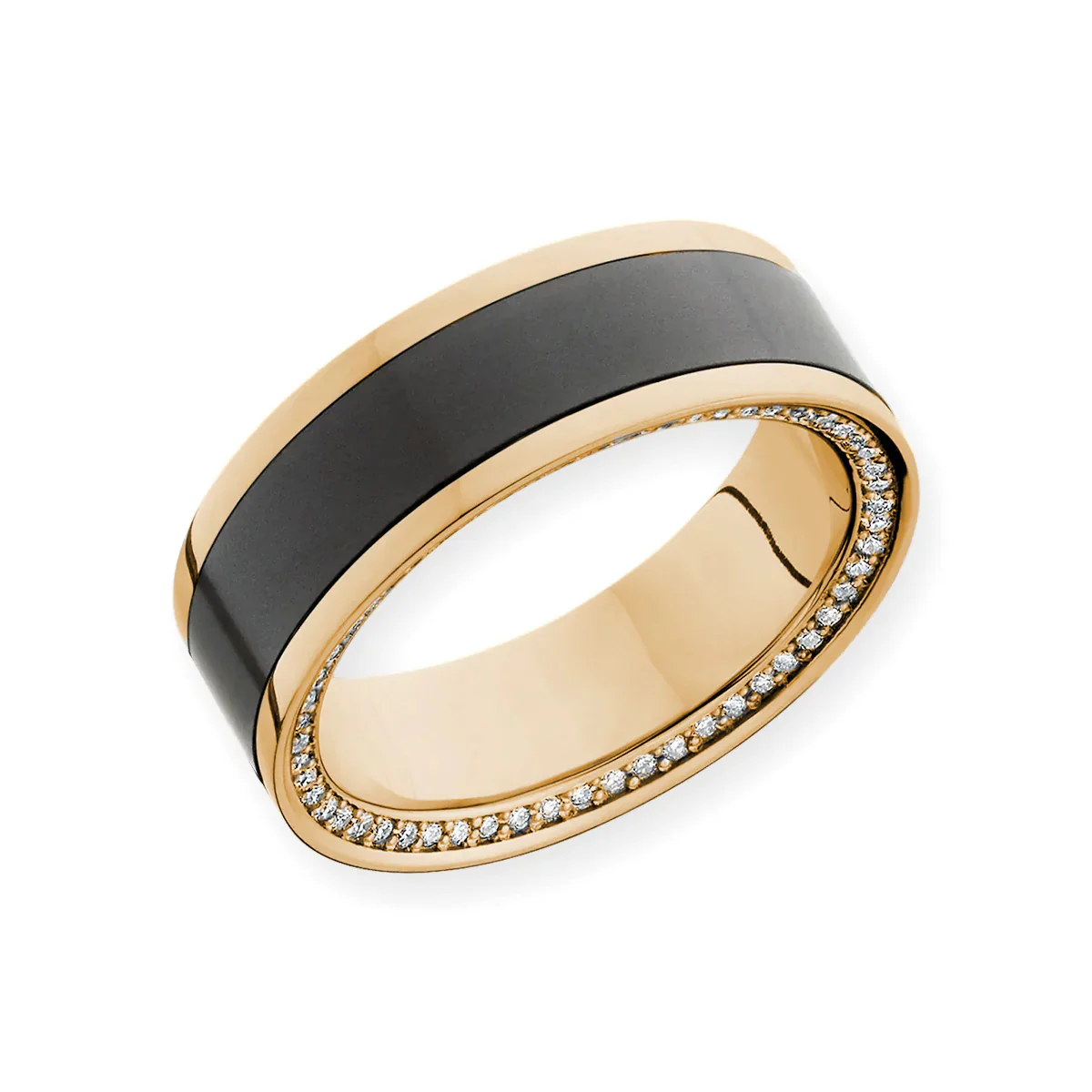 Elysium Black Diamond Zeus Yellow Gold Band With Black Diamond Inlay And Diamond Insets