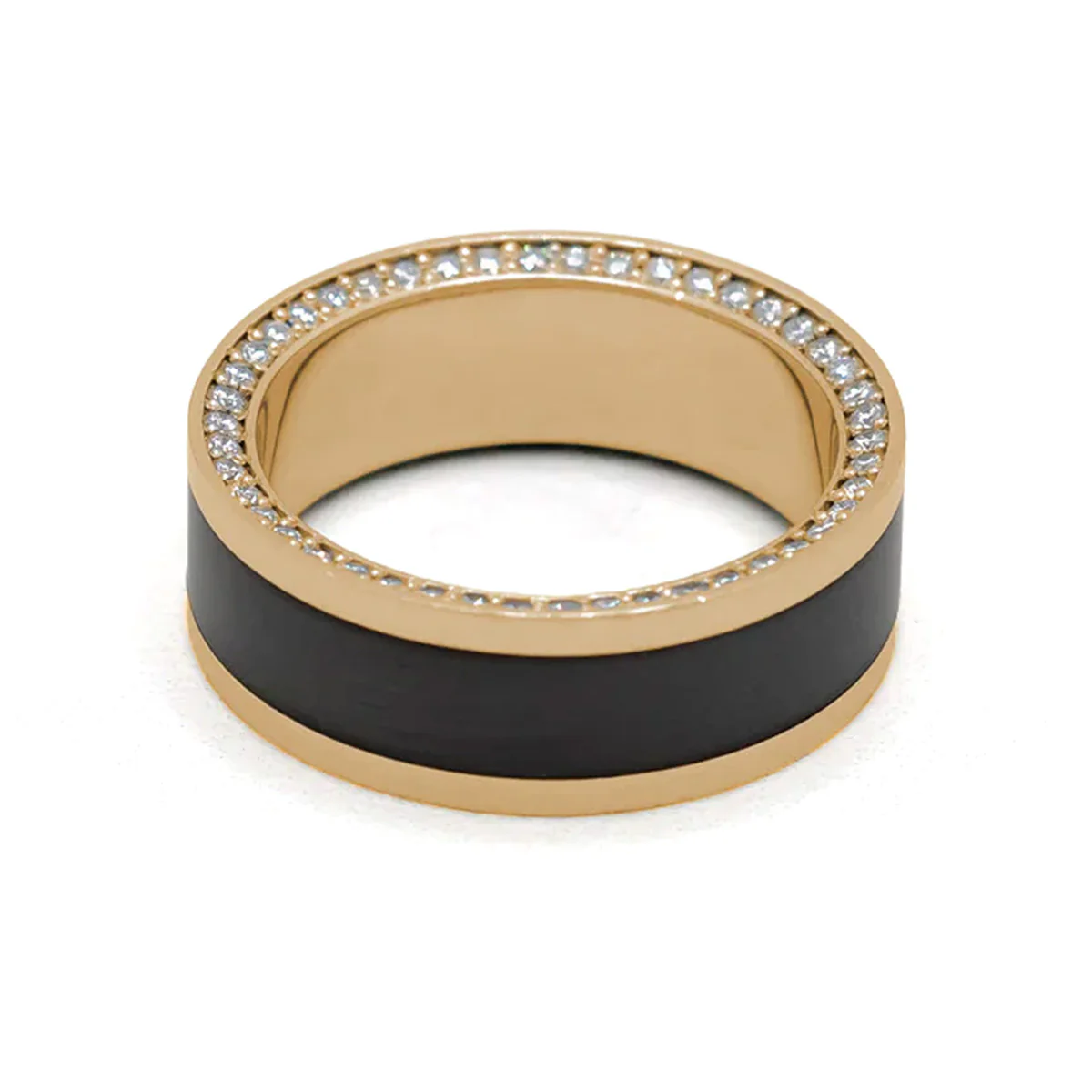 Elysium Black Diamond Zeus Yellow Gold Band With Black Diamond Inlay And Diamond Insets - Image 2