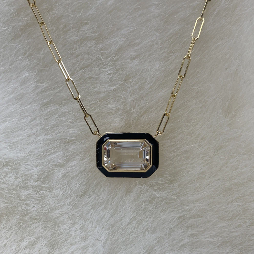Goshwara Queen Rock Crystal Emerald Cut East West Pendant JP0143-RC-ENBLK-Y - Image 2