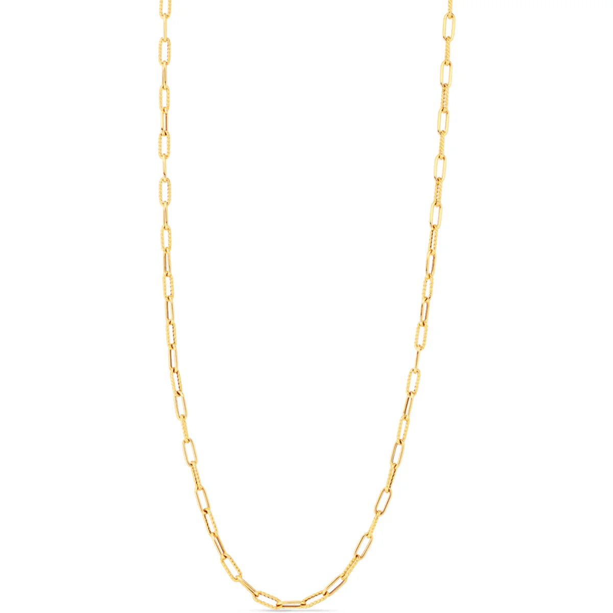 Roberto Coin Designer Gold Alternating Polished & Fluted Paperclip Link Chain Necklace