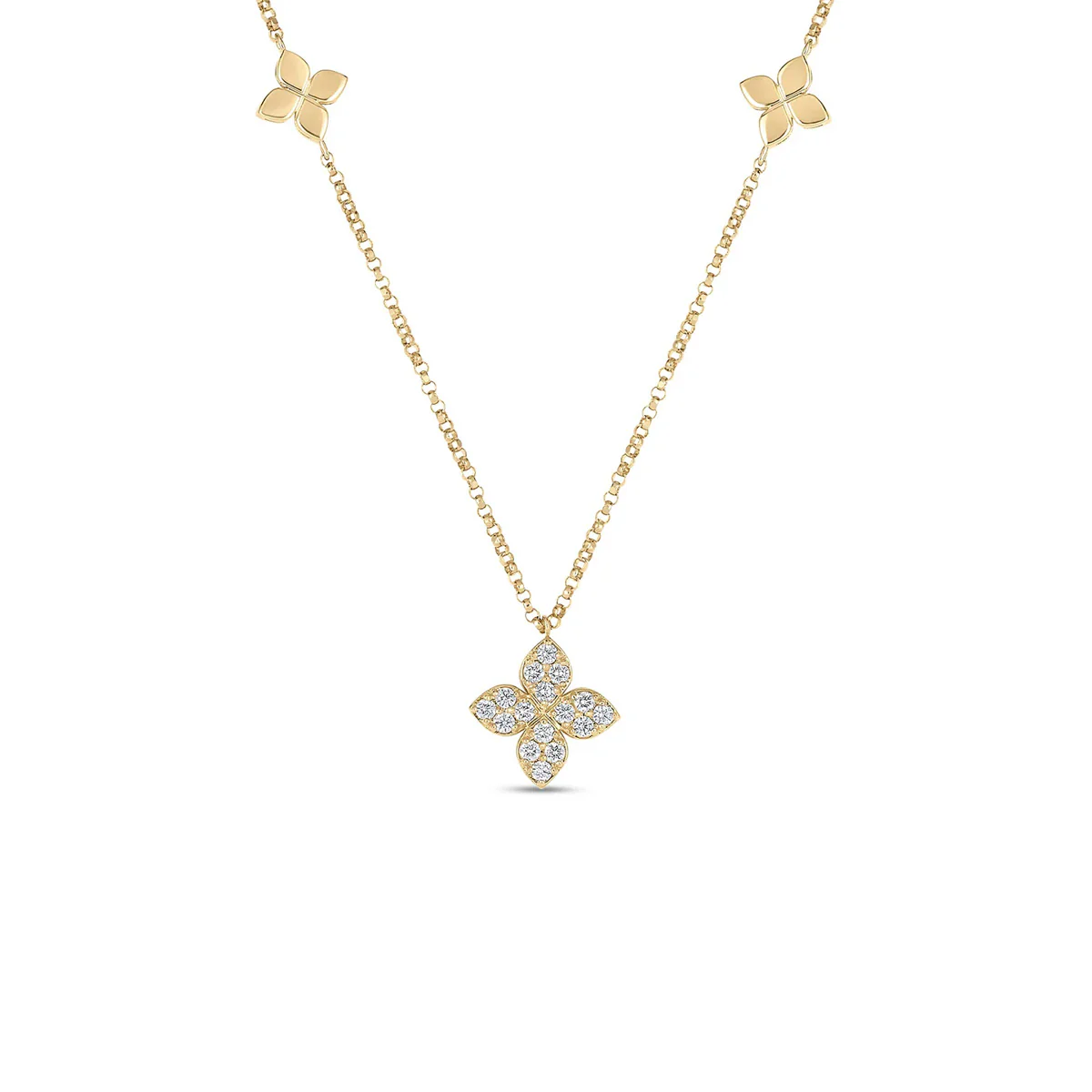 Roberto Coin Love In Verona Diamond And Polished Flower Station Necklace