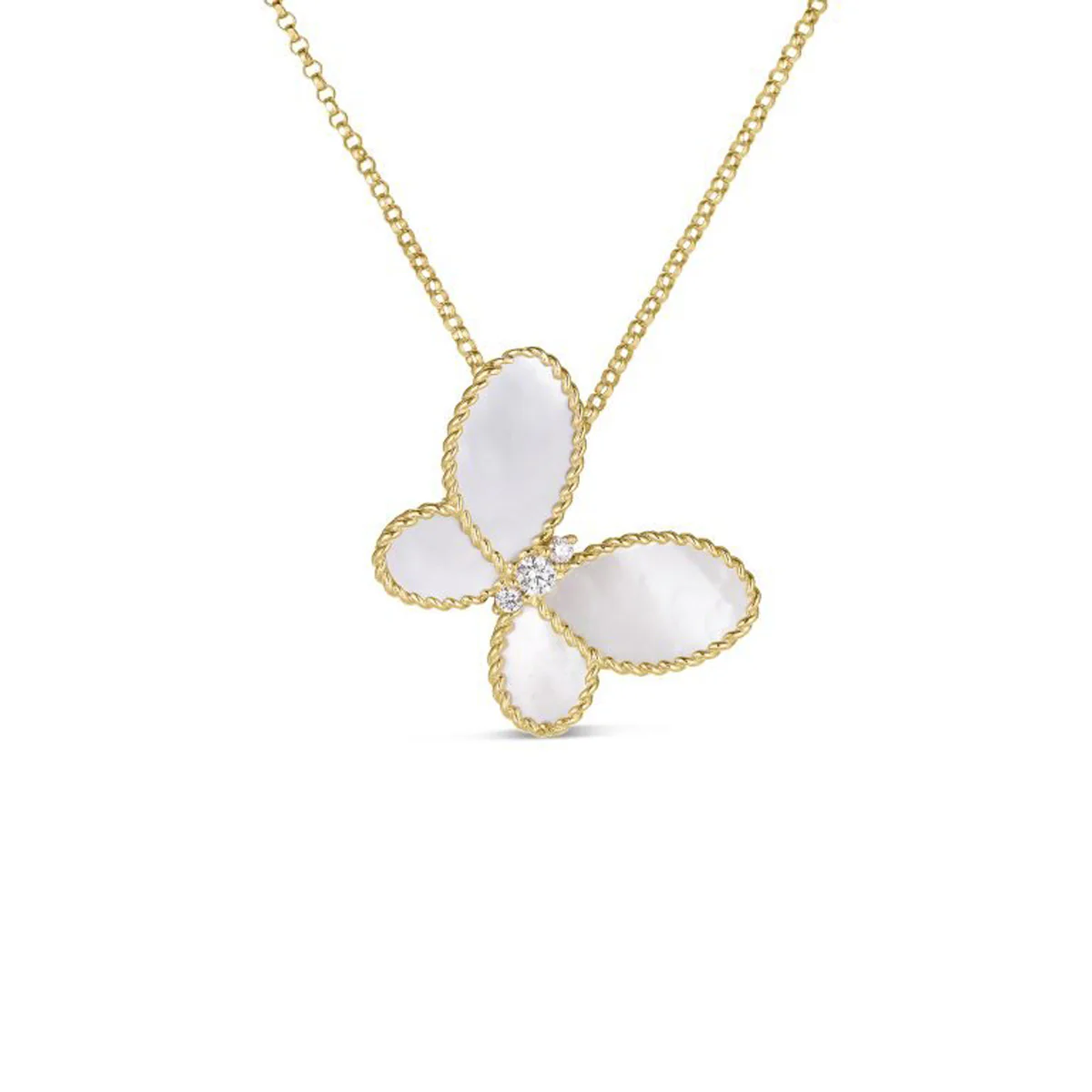 Roberto Coin Jasmine Diamond & Mother Of Pearl Butterfly Pendant Necklace