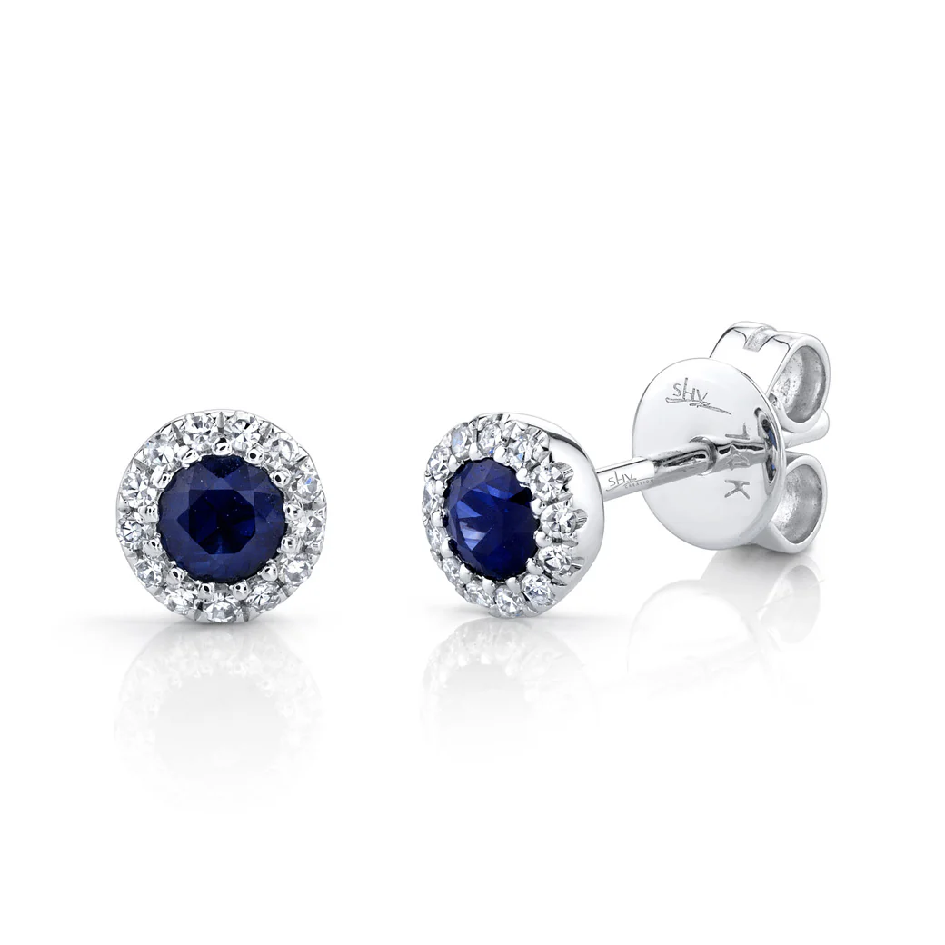 Shy Creation Eden Diamond & Blue Sapphire Stud Earrings SC55002752