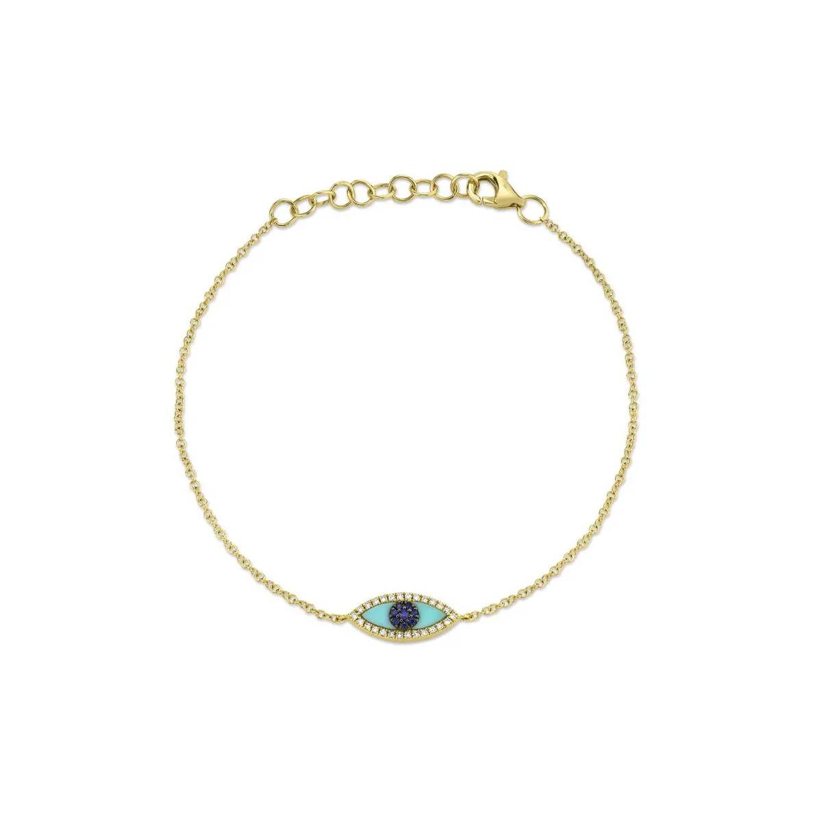 Shy Creation Kate Diamond Blue Sapphire And Composite Turquoise Eye Bracelet