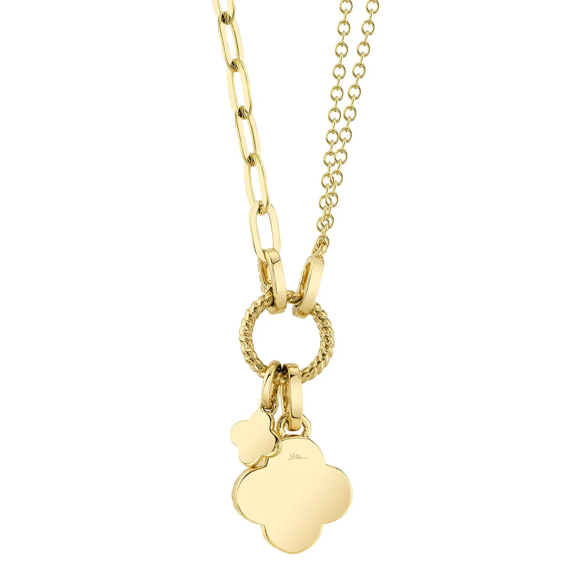 Shy Creation Diamond Mother of Pearl Clover Paper Clip Link Pendant Necklace - Image 3