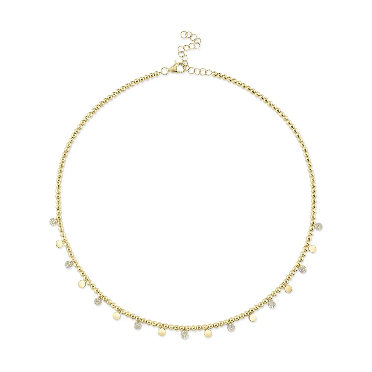 Shy Creation Kate Diamond Pave Circle Ball Chain Necklace