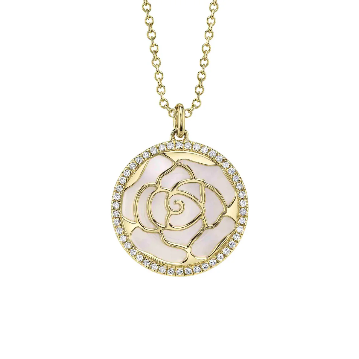 Shy Creation Kate Diamond And Mother Of Pearl Flower Necklace