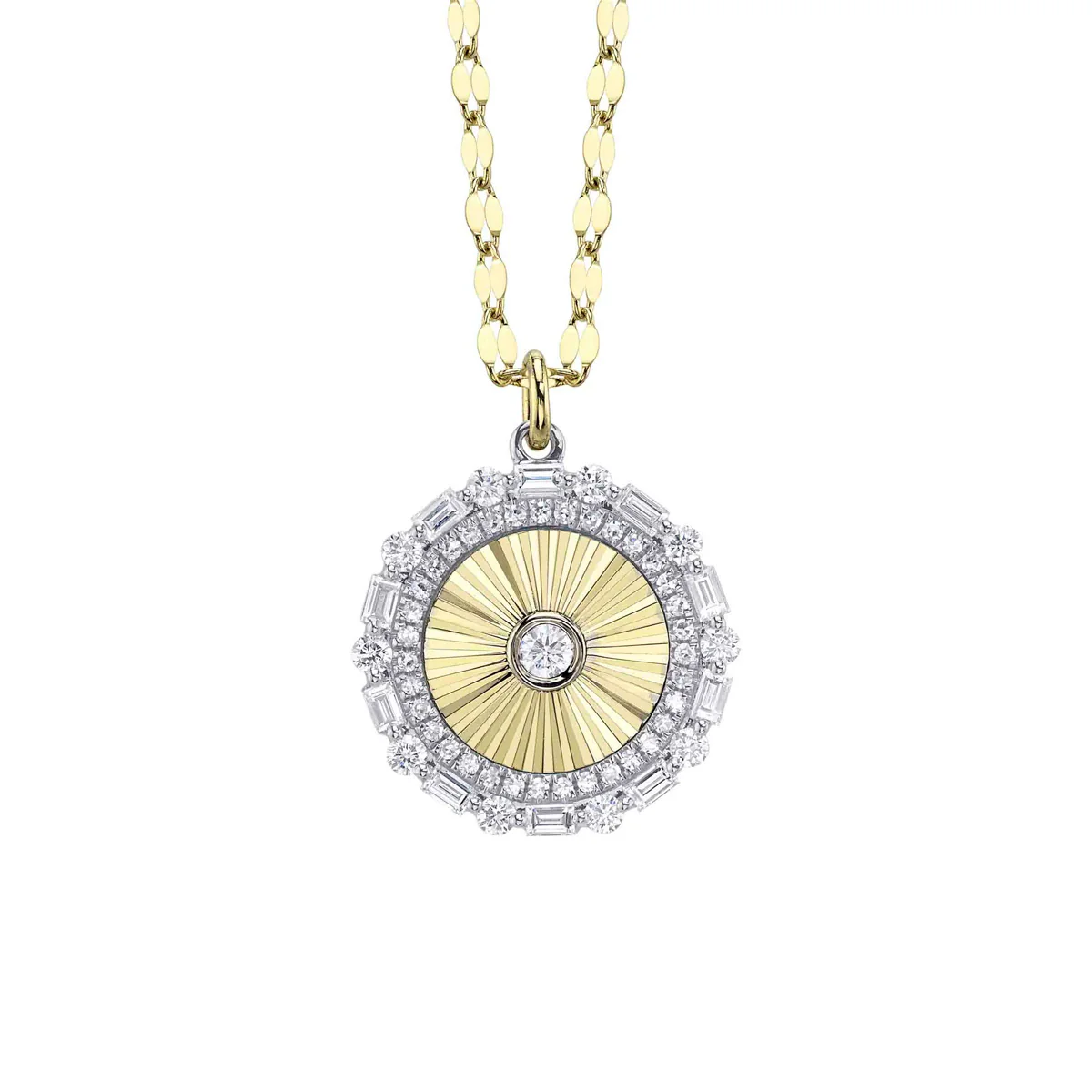 Shy Creation Kate Diamond Bezel Baguette Ribbed Circle Sparkle Chain Necklace
