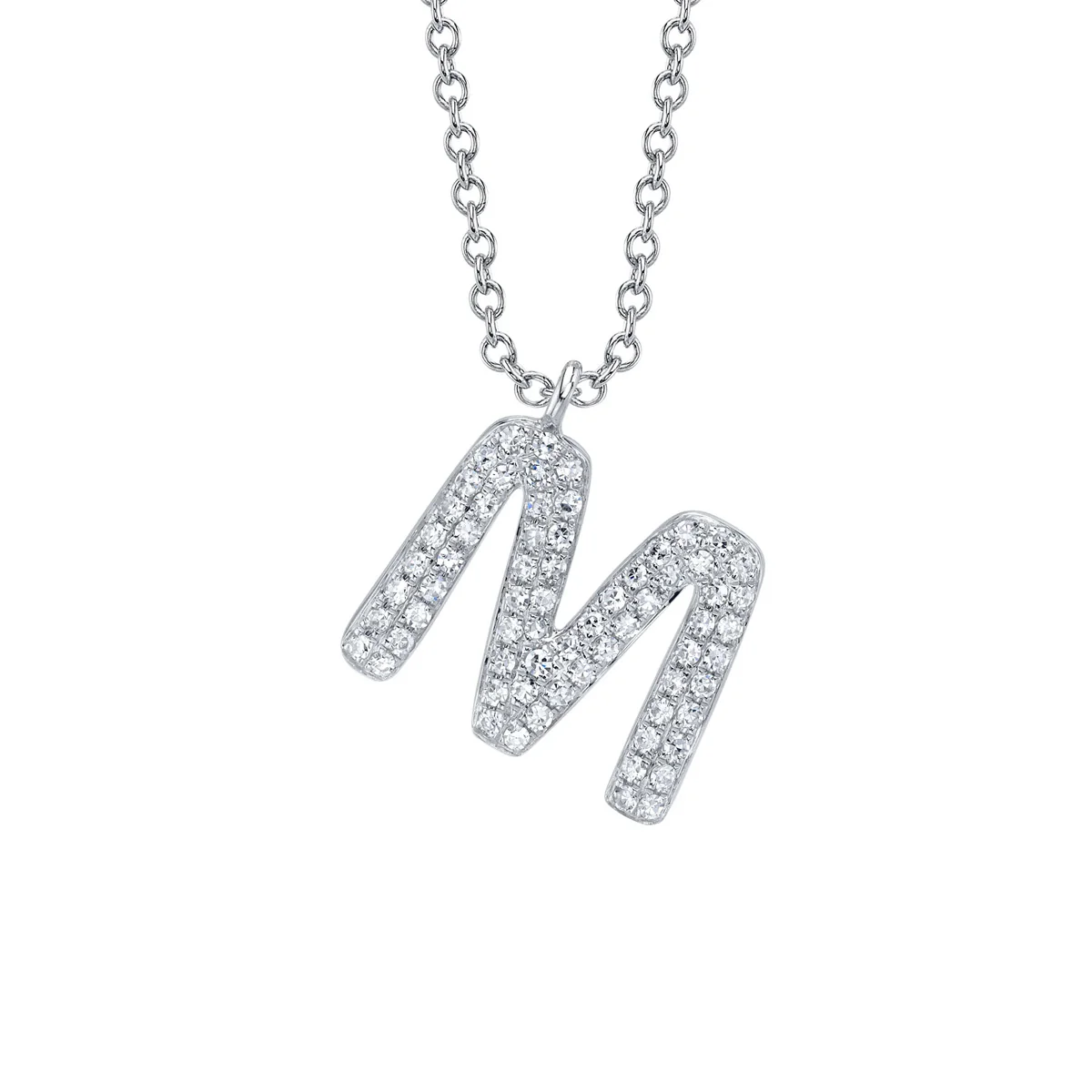 Shy Creation Diamond Pave "M" Necklace
