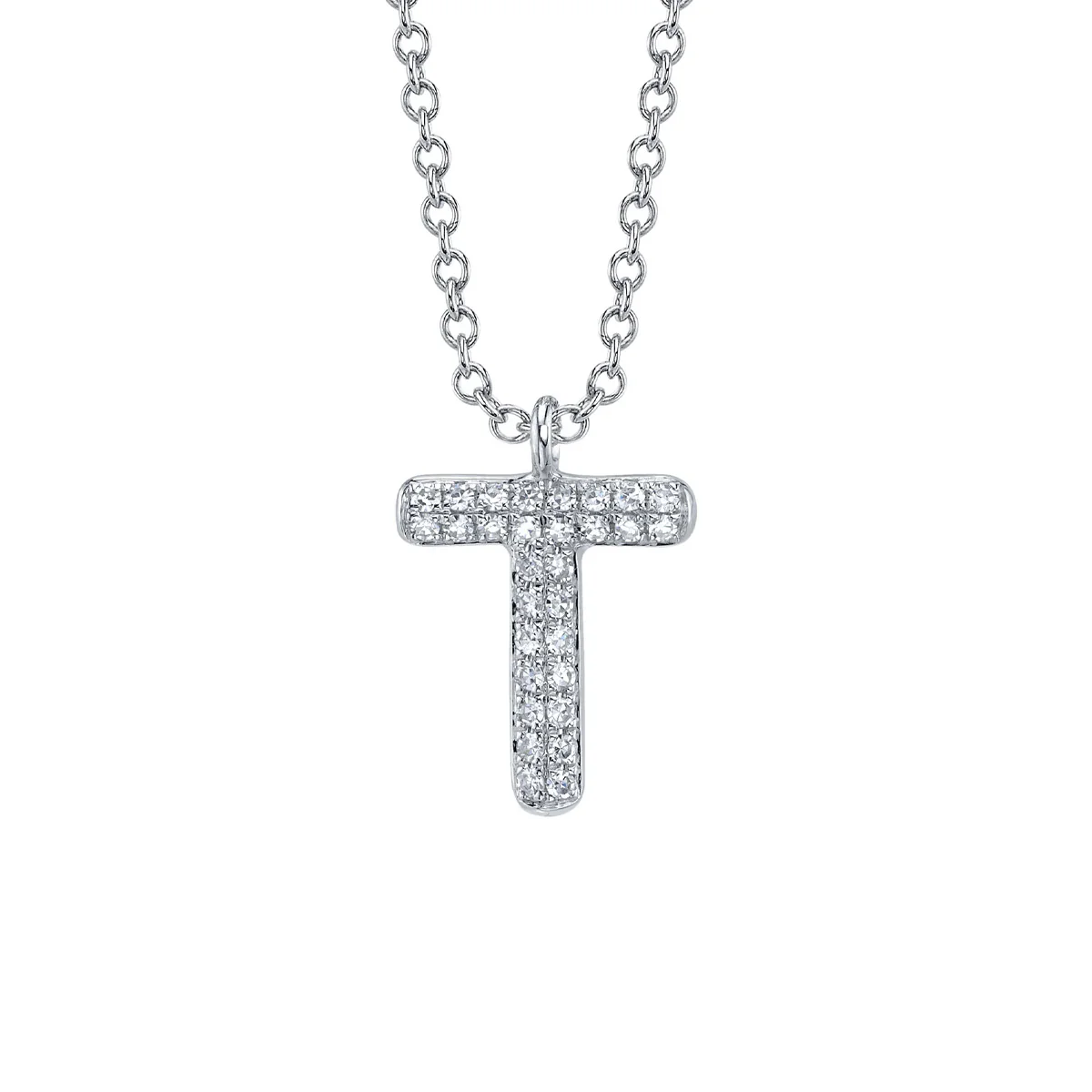 Shy Creation Kate Diamond Pave "T" Necklace