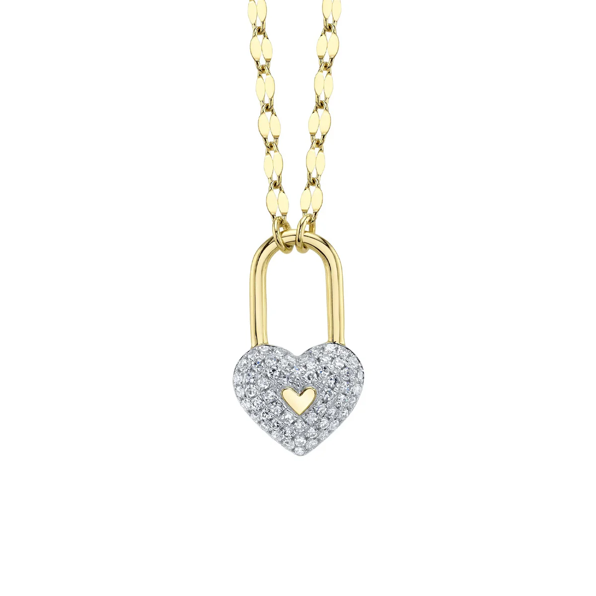 Shy Creation Kate Diamond Pave Heart Lock Sparkle Chain Necklace