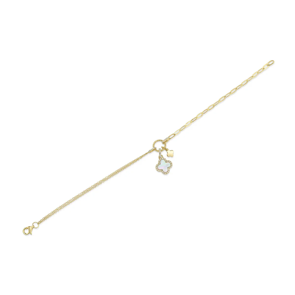 Shy Creation Kate Diamond Mother Of Pearl Clover Paper Clip Link Bracelet - Image 2