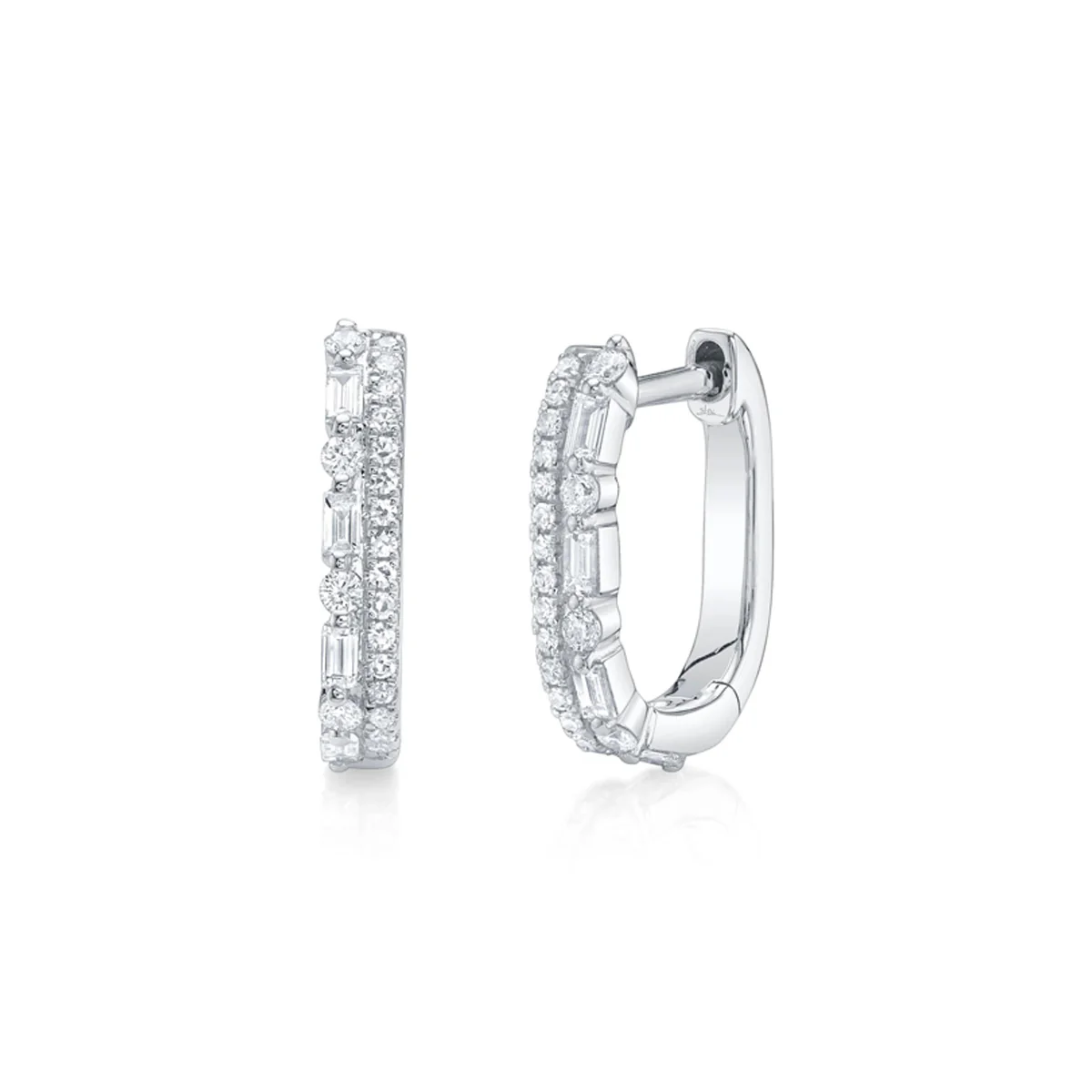 Shy Creation Kate Diamond Baguette Oval Huggie Earrings